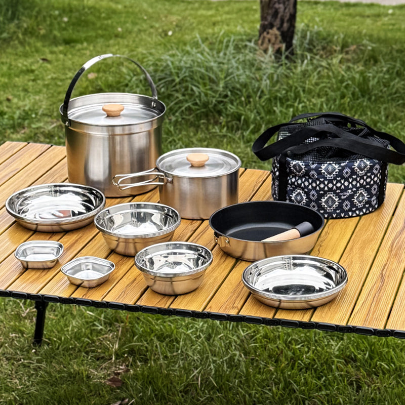 14-Piece Stainless Steel Camping Cookware Set