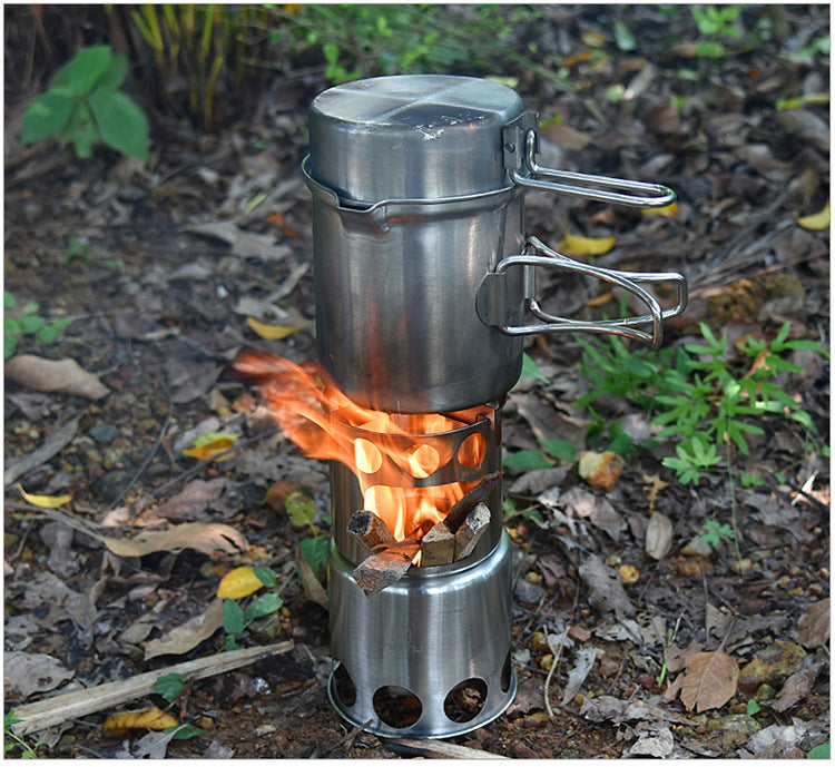 Portable Stainless Steel Wood-Burning Camp Stove with Cookware Set