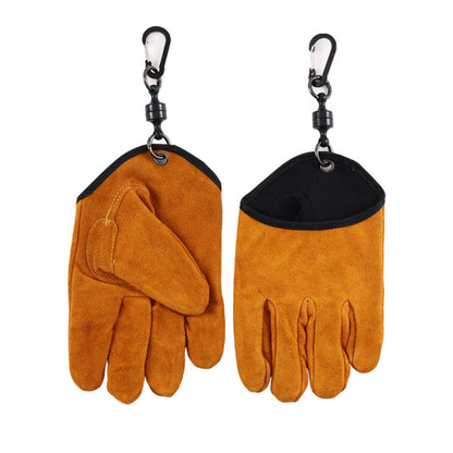 Fireproof Leather Camping Gloves with Magnetic Quick-Release Clip