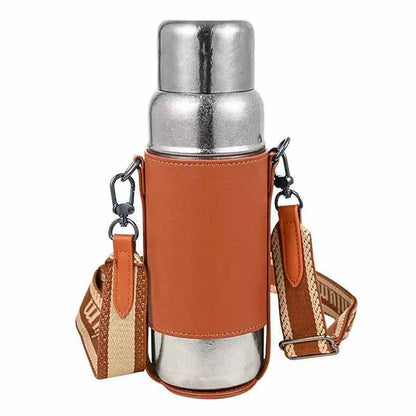 Titanium Insulated Bottle with Leather Strap
