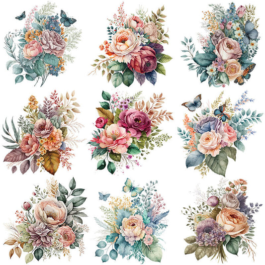 Watercolor Floral Heat Transfer Design Set (9 Designs)