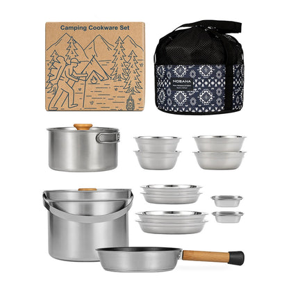 14-Piece Stainless Steel Camping Cookware Set