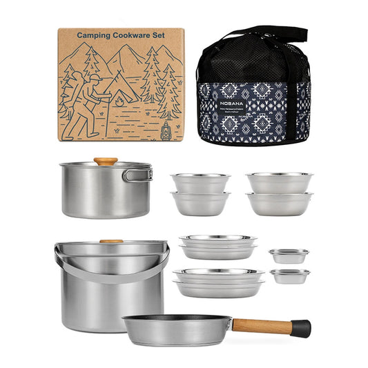 14-Piece Stainless Steel Camping Cookware Set