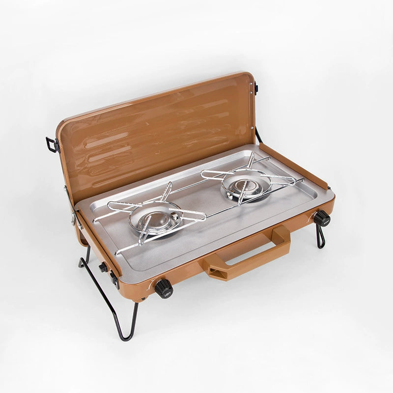 Foldable Dual-Burner Outdoor Camping Gas Stove