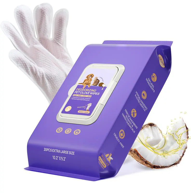 Pet Cleaning Glove Wipes:No-Rinse Waterless Bath(6/12/20 Pack)