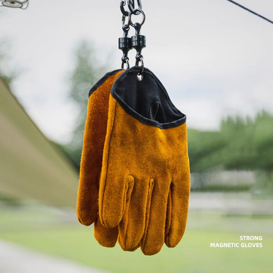 Fireproof Leather Camping Gloves with Magnetic Quick-Release Clip