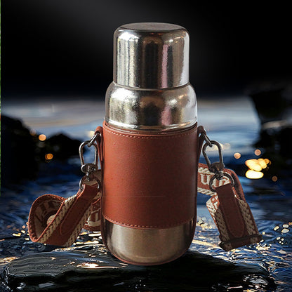 Titanium Insulated Bottle with Leather Strap