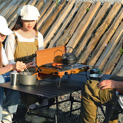 Foldable Dual-Burner Outdoor Camping Gas Stove