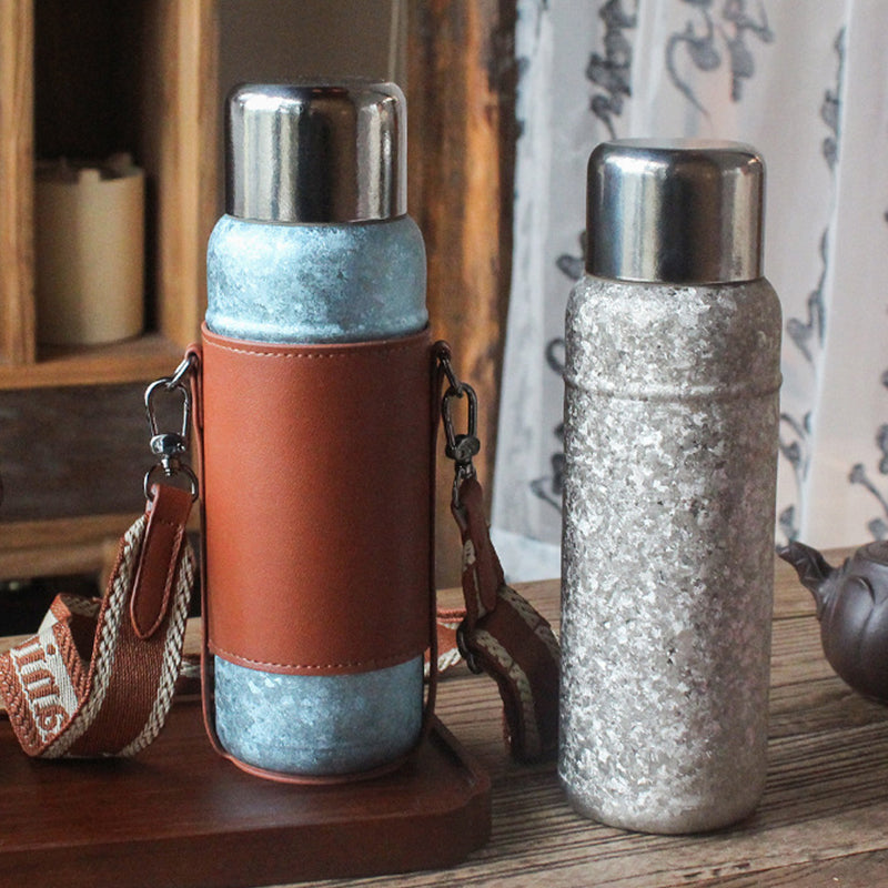 Titanium Insulated Bottle with Leather Strap