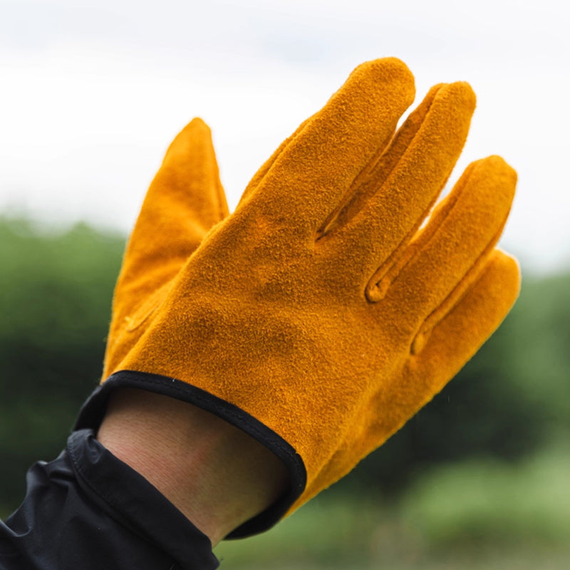 Fireproof Leather Camping Gloves with Magnetic Quick-Release Clip