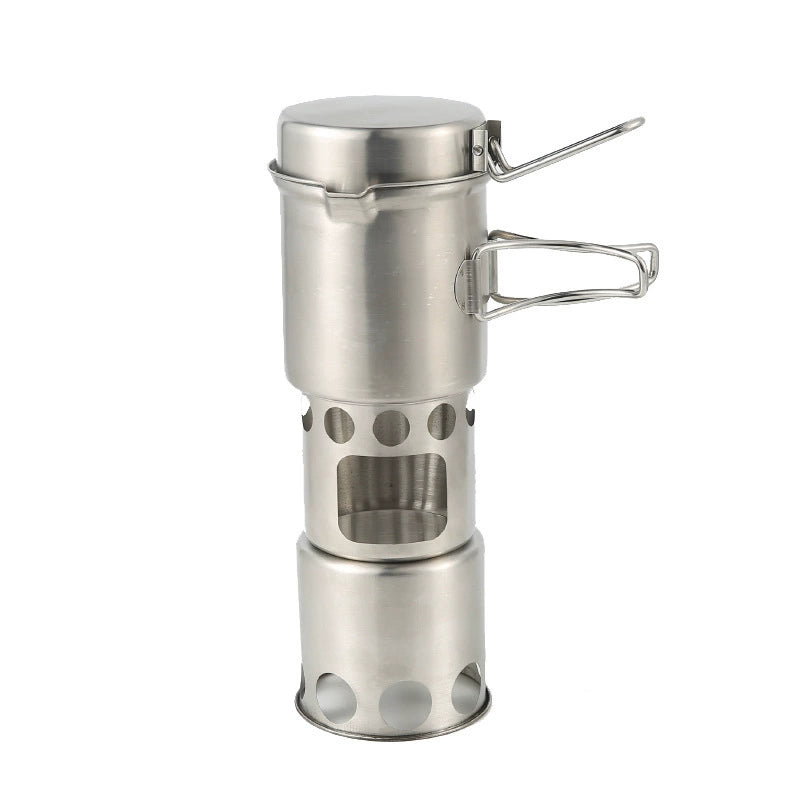Portable Stainless Steel Wood-Burning Camp Stove with Cookware Set