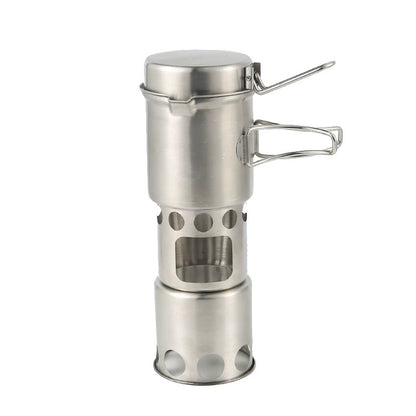 Portable Stainless Steel Wood-Burning Camp Stove with Cookware Set