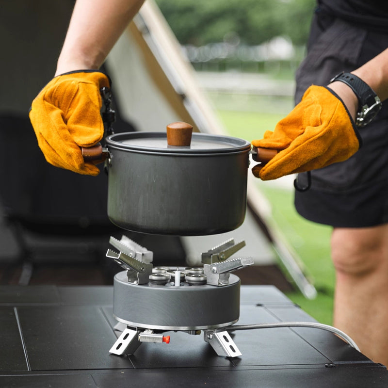Fireproof Leather Camping Gloves with Magnetic Quick-Release Clip
