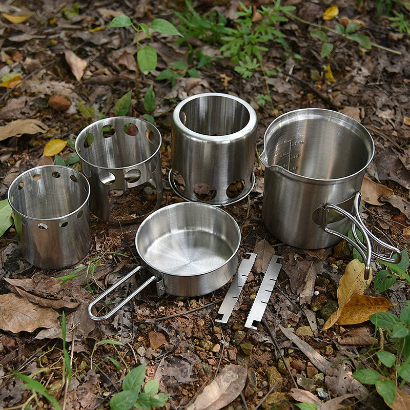 Portable Stainless Steel Wood-Burning Camp Stove with Cookware Set