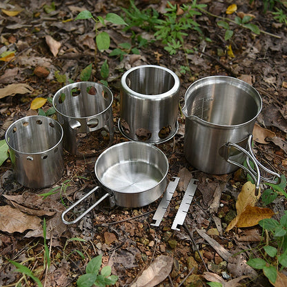 Portable Stainless Steel Wood-Burning Camp Stove with Cookware Set
