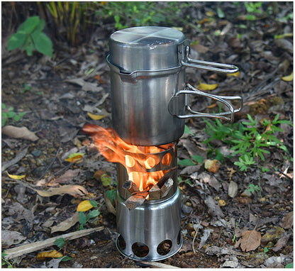 Portable Stainless Steel Wood-Burning Camp Stove with Cookware Set